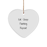 Funny Painting Gifts from Friends - Eat. Sleep. Painting. Repeat. Heart Ornament for Painting Enthusiasts, Painting Lovers, and Christmas Decorations - Image 1